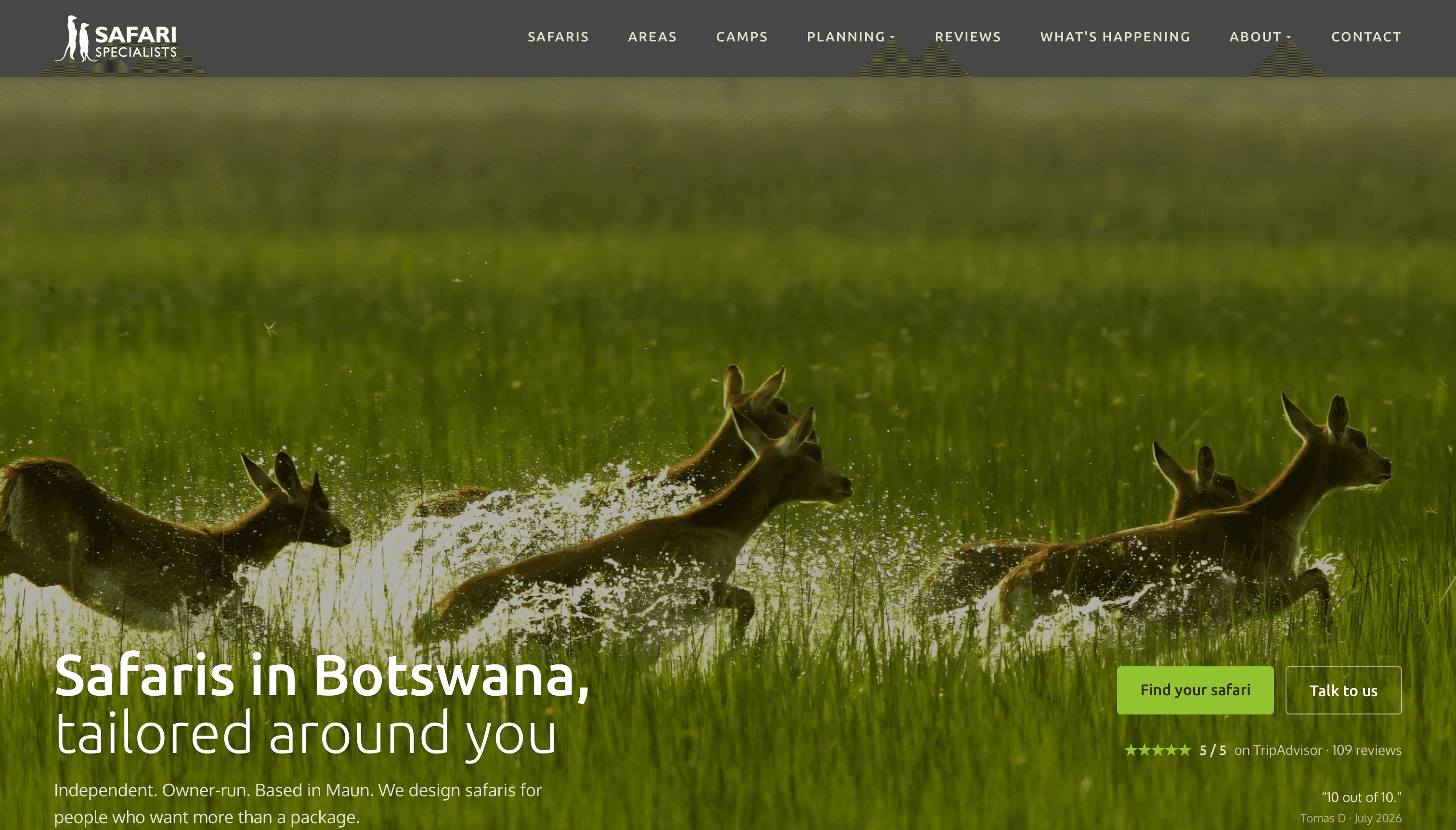 Safari Specialists — Website-Redesign für einen Safari-Anbieter in Botswana